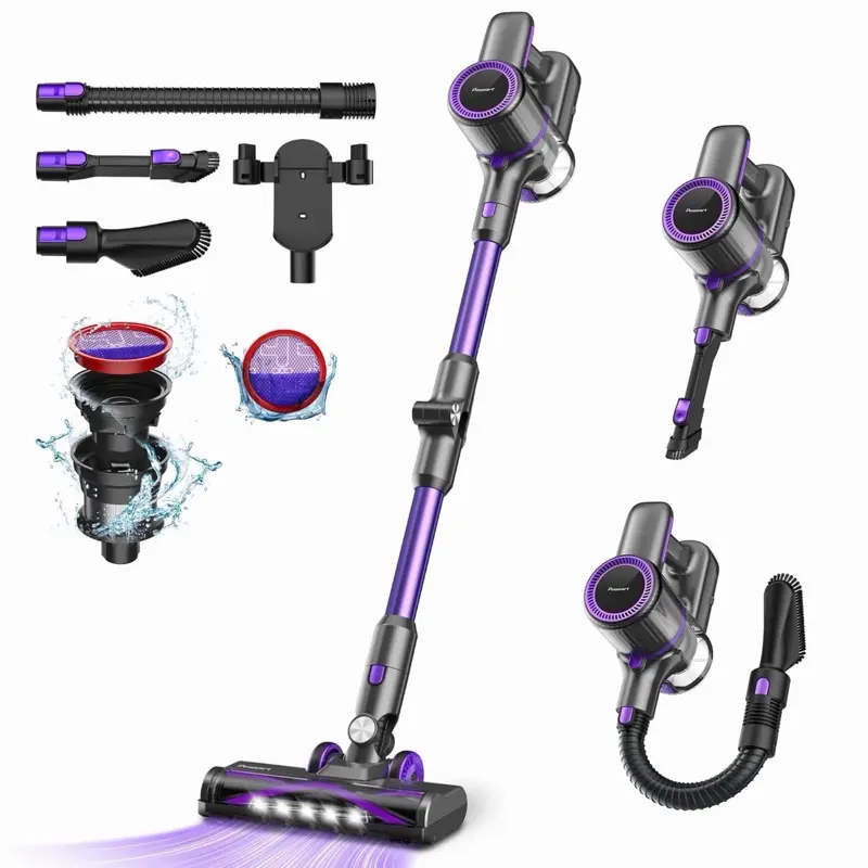 Poweart N700 Cordless Vacuum, 30000PA Stick Vacuum Cleaner for Carpet Pet Hair Wood Floor Home (N700 purple