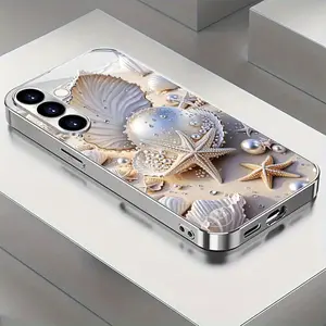 Sophisticated And Elegant Phone Case with a Pearl Starfish Shell Design, Electroplated in Silver, Compatible with Various for samsung for galaxy Models Including S25, S24, S23, S22, S21, S20, Note 20, And Several A Series.