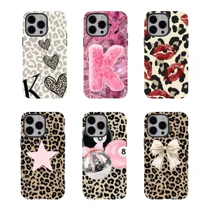 [No magnetic]  Leopard Print Phone Case,Y2K Baddie Initial & 8-Ball Print Dual-Layer design durable phone Cover,for iPhone 17 16 15 14 13 12 11 8 7 for Samsung Series,Shockproof Protective hard Cover,perfect gift for her