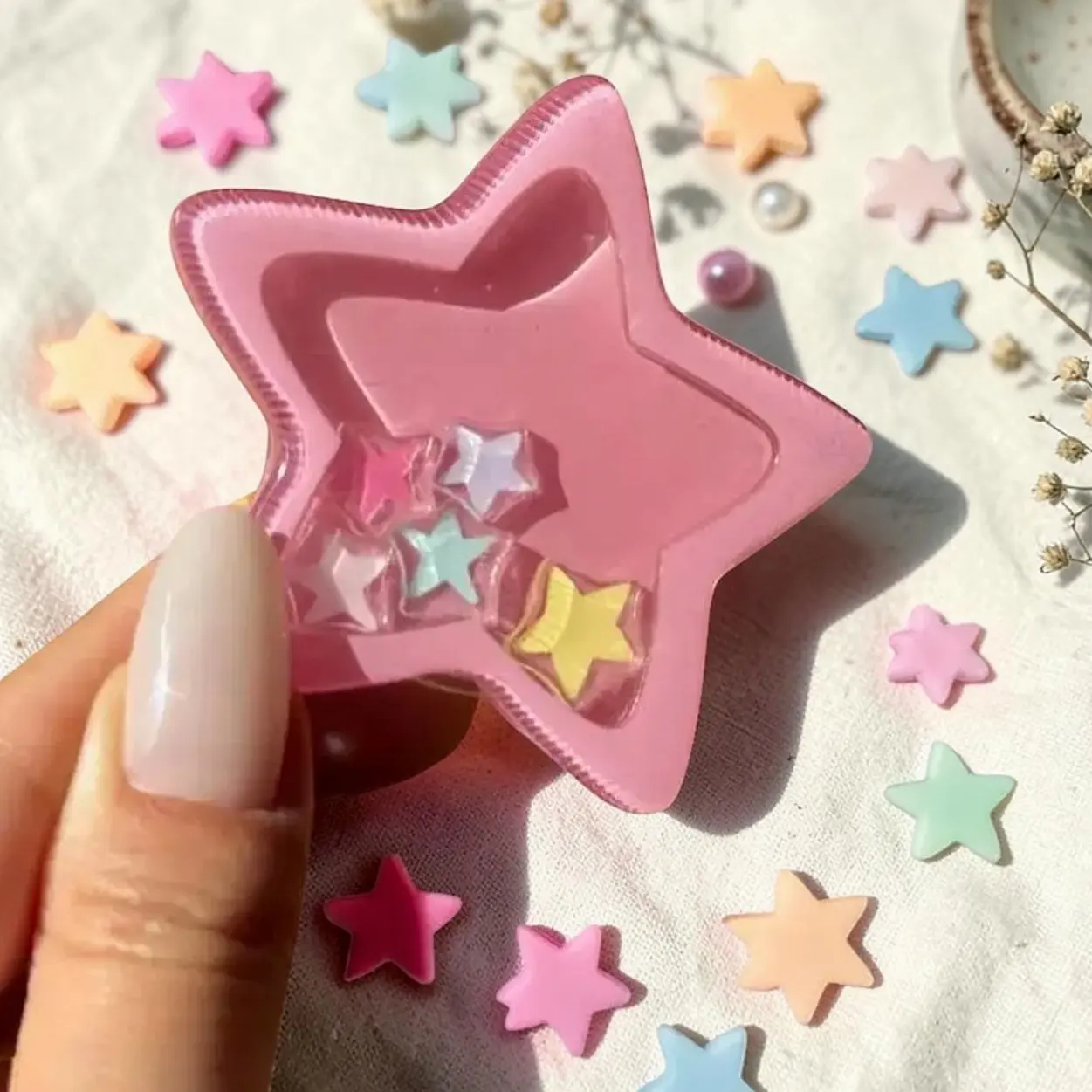 Cute Pink Star Phone Grip Shaker | Pastel Kawaii Star Phone Holder Coquette Aesthetic