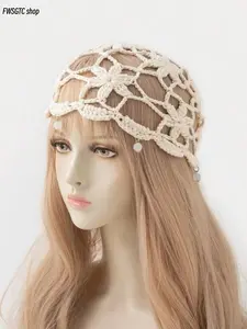 Women's stylish hand-woven hollow crochet beret, exquisite handmade craft with vintage ethnic vibe. Lightweight and comfy for spring and summer wear, perfect for parties, birthdays and daily matching.