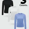 Women's Sporty Warm Thermal Underwear Set, 3-Piece Fitted Long Sleeve Round Neck Tops, Comfortable All-Season Base Layer Tees