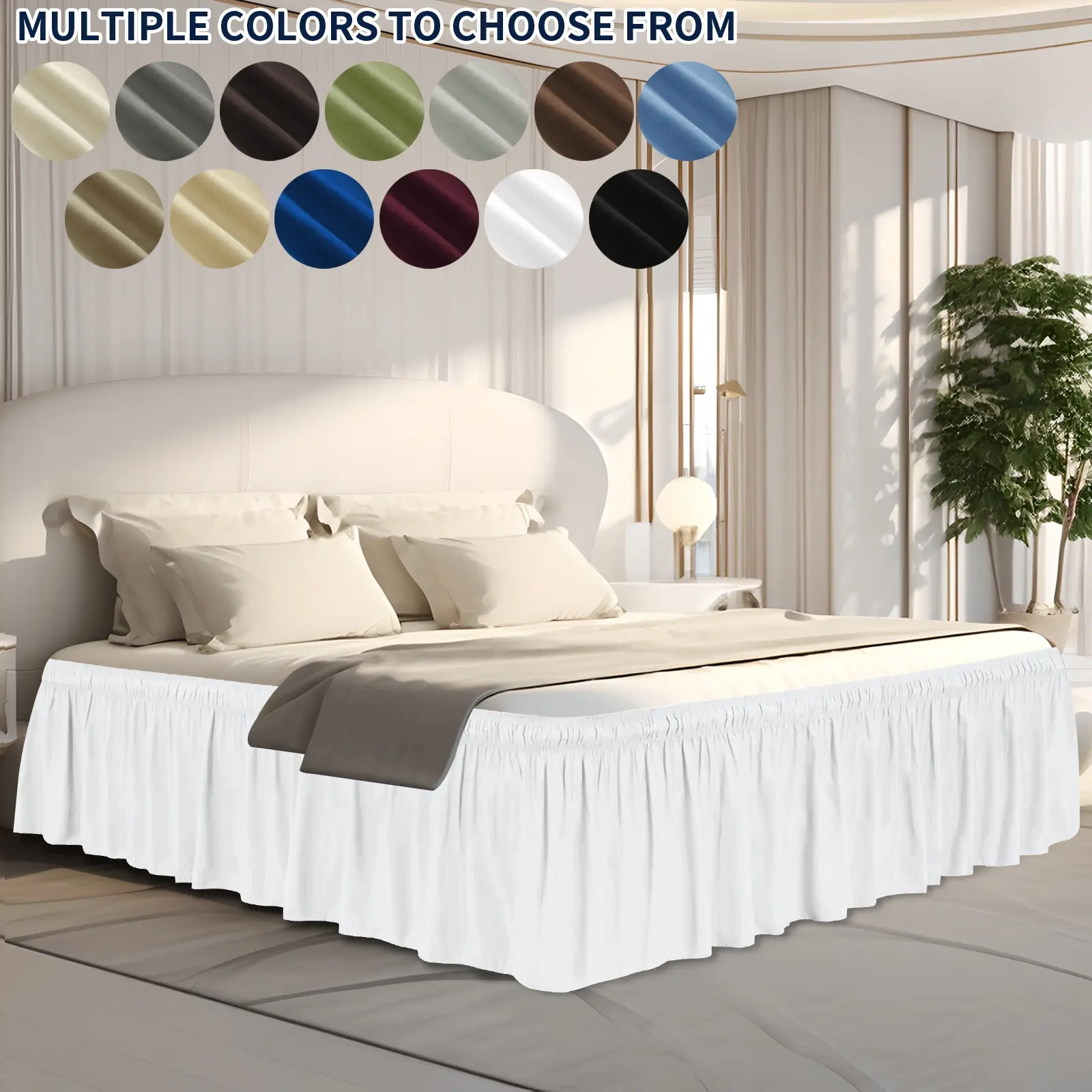Easy-Going Ruffled Bed Skirt for Twin Full Queen King Cal-King Size Bed, 14/18/22 Inch Tailored Drop Soft Washable Bedding, Fitted with Adjustable Ela