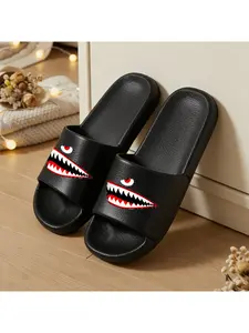 1pc Shark Mouth Printed Plus Size Slippers, Soft Sole, College Style Slippers, Portable, Four Seasons Sandals, Multi-Functional Indoor And Outdoor Slippers, Suitable for Bedrooms, Bathrooms, Swimming Pools, And Beaches, Women Shoes