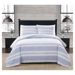 London Fog Blue Stripe Full/Queen 3 PC FlannelComforter Set