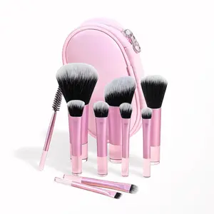 10PCS Mini Makeup Brush Set with Travel Pouch, Portable Makeup Brushes for Women & Girls, Compact On-the-Go Cosmetic Brush Kit for Foundation, Eyeshadow, Blending & More