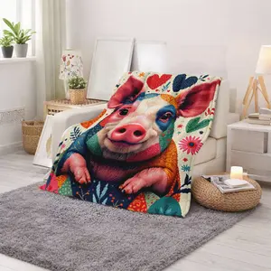 Colorful Pig Pattern Blanket Cozy Throw for Home Living Room Bedroom Use Perfect for Animal Lovers Unique Artistic Design Ideal Gift for Christmas Thanksgiving New Year Valentine's Day and Special Occasions