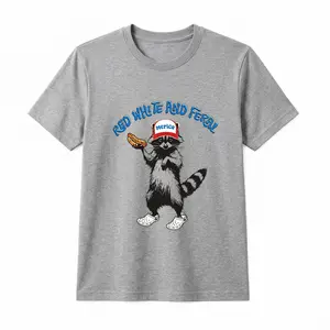 USA Red White Feral Raccoon Graphic Tee Vintage Hot Dog Party America Patriotic Tshirt for July 4th Memorial Day Unisex Casual Womenswear Streetwear,cotton T-shirt