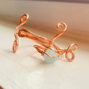 Coulors by Leiha Matching Copper Ring Set with Aquamarine Gemstones, Adjustable and Eco-Friendly