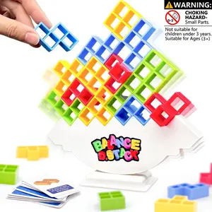 Falling Block Puzzle Bricks Game Balance Stackable Building Blocks Game Set, Includes Balance Base, 16/32/48/64 Pieces, Large/large Sizes, Four Color Blocks