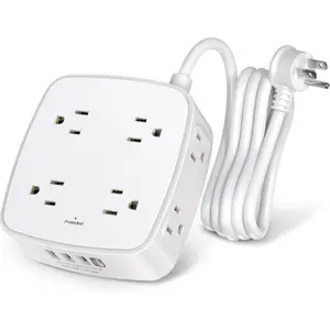 6 Ft Surge Protector Power Strip - 8 Widely Outlets with 4 USB Ports, 3 Side Outlet Extender with 6 Feet Extension Cord, Flat Plug, Wall Mount, Desk USB Charging Station, ETL,White