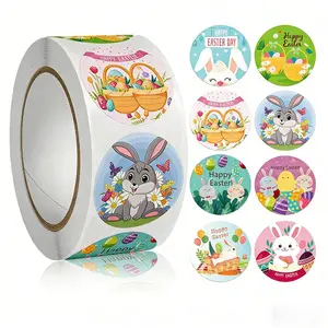 500 Easter Stickers Gift Decoration Labels, Bunny Egg Holiday Adhesive Tags for Gift Wrapping, Party Favors, Envelope Seals, Baking Box Decorations, Self Adhesive Stickers, Circle Sticker Label