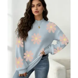 2025 New Women's Pullover High Neck Long Sleeve Plus Size Sweater in Cream & Tomato Red S M L XL XXL Loose Fit Round Neck Thickening for Teenagers