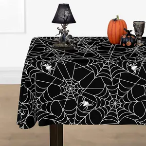 Spider Web Tablecloth for Halloween Party Decorations, 2 Pack Plastic Halloween Table Covers 54''x110'' Black, Spill-Proof Spider Web Table Cloth for Halloween Decor