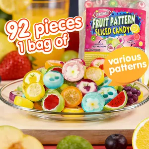 Fruit Pattern Sliced Hard Candy, Assorted Fruit Flavor Individually Wrapped Candy, Colorful Cute Fruit Design Hard Candy for Parties, Candy Buffet, Snacks, Treat Bags, Holiday Gifts & Family Sharing