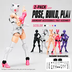 1/18 Cat Ear Mechanical Girl Assembly Model Set, Action Figure Set, Movable Robot Figure, Replaceable Parts, High Mobility Collectible Model, Poseable Collectible, 3.75 Inch Desktop Display