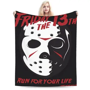 Friday the 13th themed printed blanket, super soft, comfortable and warm, suitable for all seasons, suitable for living room, office, sofa and travel
