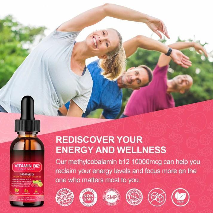 Vitamin B12 Liquid - Vitamin B12 Sublingual Liquid Drops| Methylcobalamin B12 10000mcg Formula with Vitamin B9, D3, Calcium, Vegan Methyl B12 Vitamins Support Energy Mood, Brain Health, Immune System