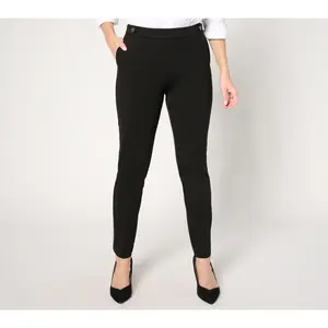 Susan Graver Petite Smart Ponte 350 Slim Pants w/ Waistband Tabs