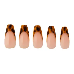 PaintLab Tortoise Chic Press-On Nails - Glitter Base French Tip, Bold Tortoiseshell Tips, Smooth Nude Base, Square Shape, Easy Application, Long Lasting, Salon-Quality Manicure