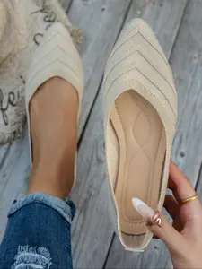 Women's New Pointed Toe Flat Shoes, Casual Flats, Plain Plaid Design, Breathable Mesh, One-Piece Slip-On, Casual All Season Footwear