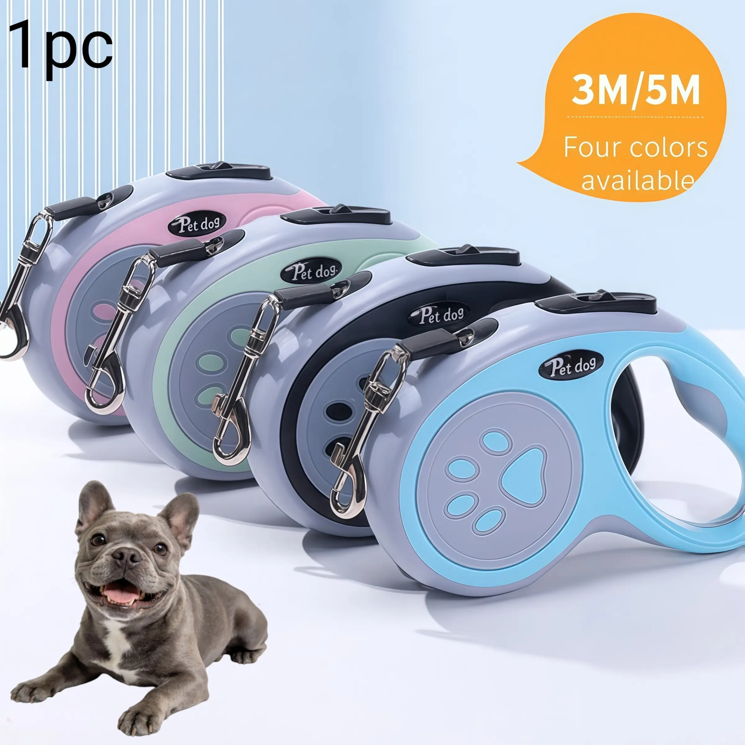 Automatic Retractable Dog Leash, Puppy Leash, Safety Leash, 3m/5m Nylon Webbing, One-Click Lock, Non-Slip Handle, Claw Print, Small/medium Dogs (<=10kg)