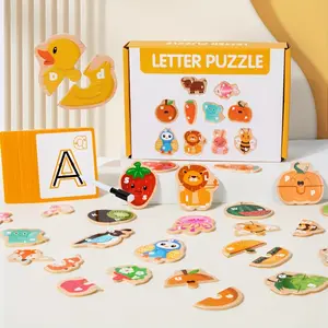 Wooden Puzzle Toy Animal Fruit Shape Matching Game, Includes Pen & 13 Cards, Hand-Eye Coordination Training, Christmas Gift for Kids 3+, Shape Recognition Puzzles