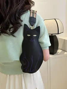 Unique Cat Design Chest Bag, Personalized Wide Shoulder Strap Women's Fashion Trendy Shoulder Bag, Stylish and Unique Accessory