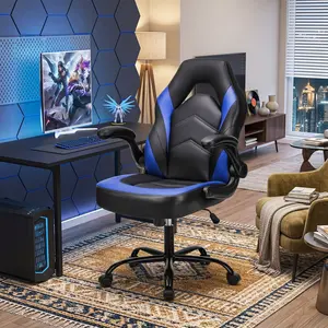 Big and Tall PU Leather Gaming Chair, Adjustable Swivel Office Desk Chair with Flip-up Armrests, 90-120° Recline Ergonomic Computer Task Chair with Nylon Wheels for Adults Home Game Room