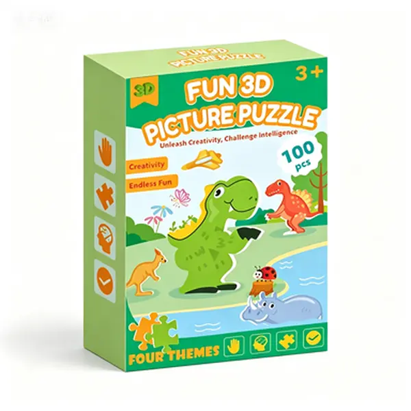 100-Piece 3D Dinosaur Picture Puzzle Set for Kids Ages 3-6+, 4-Themed Educational Learning Toy for Boys & Girls to Develop Creativity & Problem-Solving Skills