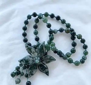 Selina(9905)gc.moss agate handmade necklace 60cm long