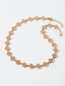 Gold Plated Four Leaf Clover Necklace for Women - Pink Zircon Lucky Clover Pendant, Waterproof Stainless Steel, Gift Box Included