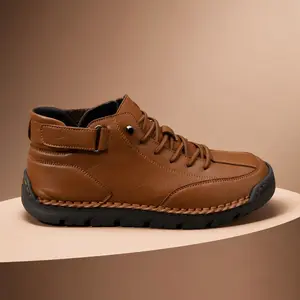 Boy Brown Leather Hiking Boots with Laces and Buckle Closure for Men's Footwear Boy Footwear Walking Shoes Walking Shoes Closed Decor Weight Bedroom Pedal Creeper Creeper Creeper loafers men