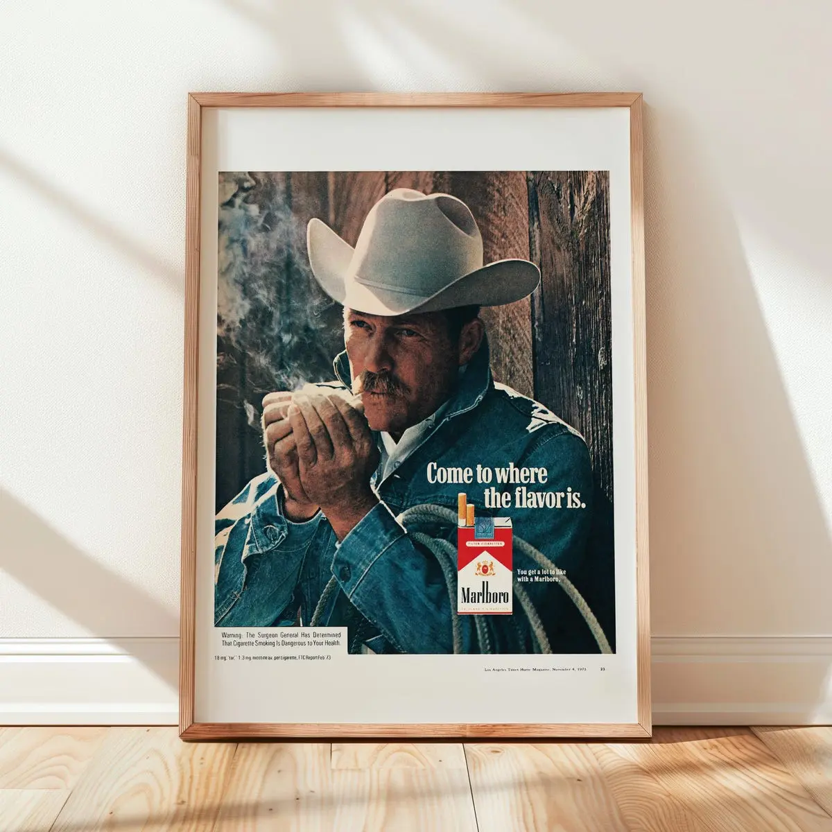 Marlboro Man Ad 1973 | Vintage Cowboy Cigarette Advertising | Americana Print