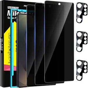 3 Pack Privacy Screen Protector For Samsung Galaxy S25 Ultra Tempered Glass With 3 Pack Camera Lens Protector, Ultra 9H Accessories [Support Fingerprint Unlock] Black