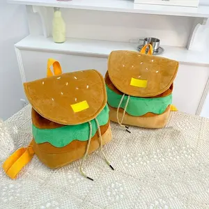 Funny Hamburger Backpack, Cute Front Flap Drawstring Bookbag, Cartoon Backpack