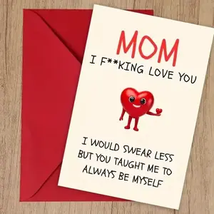 Humorous Birthday & Mother's Day Greeting Card with Envelope, "I Swear Less Love You More" Message, Red Heart Design, Perfect Gift from Son or Daughter, Mother's Day Greeting Card, Hilarious Gift from Son or Daughter