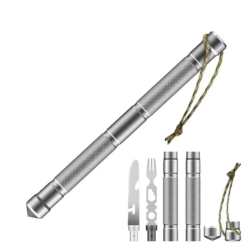 Upgraded 6-in-1 Survival Tool Kit |   Knife, Fork, Compass, Whistle & Tactical Stick |   Camping & Car Emergency