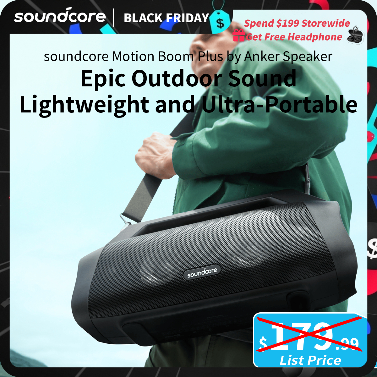 [TikTokShopBlackFriday] soundcore Motion Boom Plus by Anker, Outdoor Speaker with 80W Booming Sound, 20H Playtime, IP67 Waterproof and Dustproof, Type