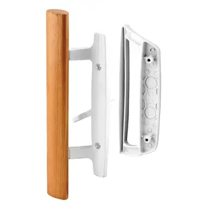 Sliding Patio Glass Door Handle Set | Diecast + Wood Finish Mortise Style, Fits 3-15/16 In. Hole Spacing