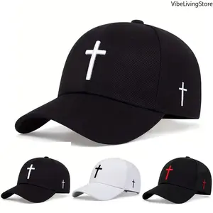 Cross Embroidered Baseball Cap - Adjustable Breathable Sun Hat, Slimming Face Style Hip Hop Cap for Spring & Autumn