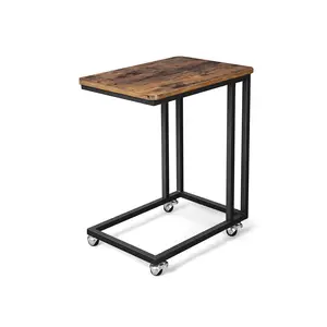 VASAGLE End Table, C Shaped TV Tray with Metal Frame Rolling Casters, Industrial Side Table