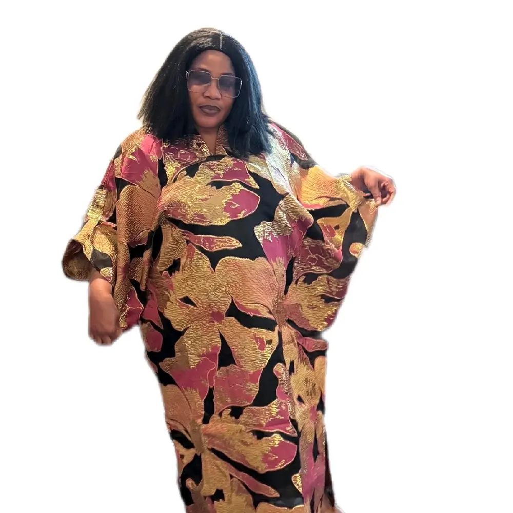 ZPS Luxury Brocade Boubou Kaftan Gown with Inner and Head Wrap - Elegant Floral Design for Special Occasions