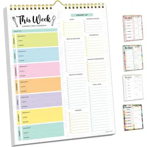52 Sheets Pastel Undated Weekly Meal Planner and Grocery List with Strong Magnets, 8.5x11in Spring-Bound Magnetic Meal Planning Notepad, Weekly Menu Planner Pad