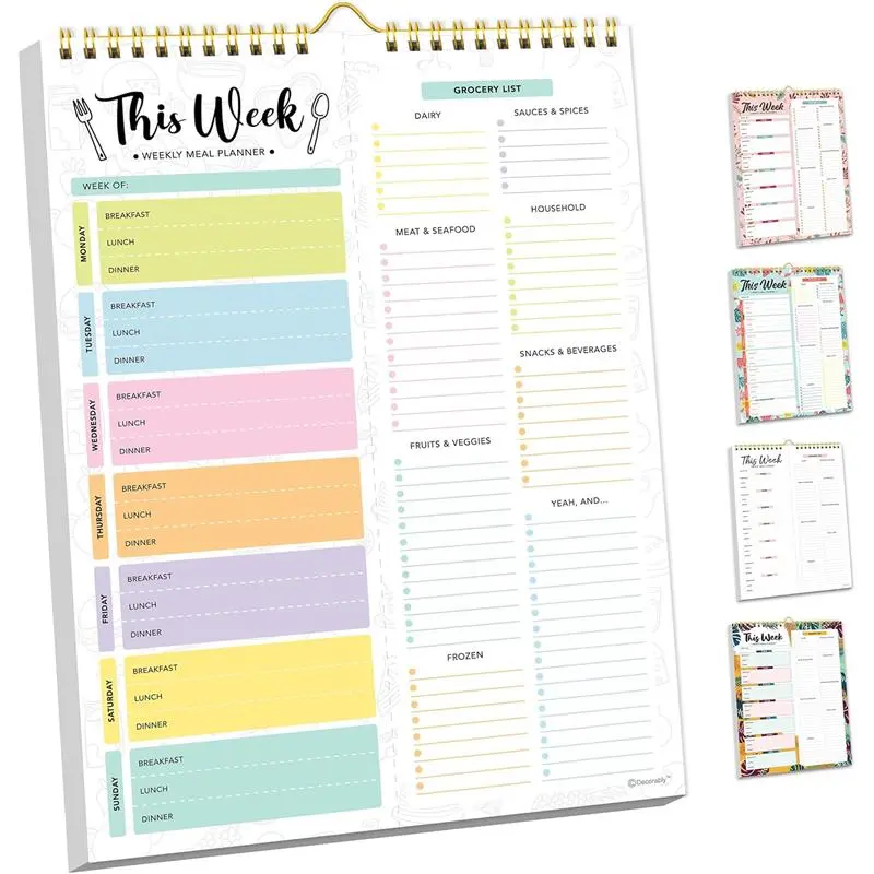 52 Sheets Pastel Undated Weekly Meal Planner and Grocery List with Strong Magnets, 8.5x11in Spring-Bound Magnetic Meal Planning Notepad, Weekly Menu Planner Pad