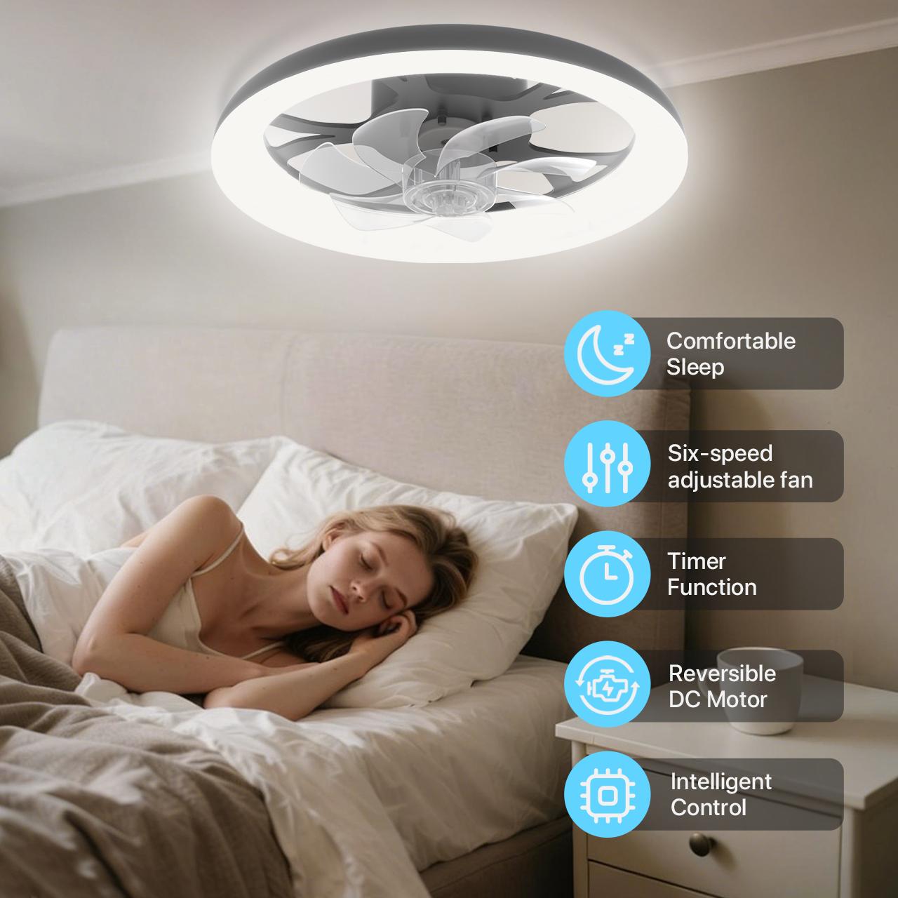 HYPERLITE Dimmable Modern LED Fan Light,Ceiling Fan With Light Remote, 3 LED Color Temperature, 6 Speed Noiseless AC Motor, Timer Setting,Adjustable Brightness,White Fandelier Ceiling Fans for Bedroom,Dining room, Living room, Study,SpringGlowUp