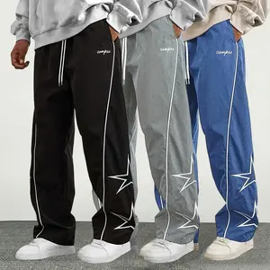 3 Pack New Street Style Star Wide Leg Casual Pants, Unisex Star Embroidered Loose Straight Cut Sweatpants for Men & Women, Versatile Vintage Striped Casual Pants, Skateboard Basketball Sports Outdoor Lounge Mens Trousers