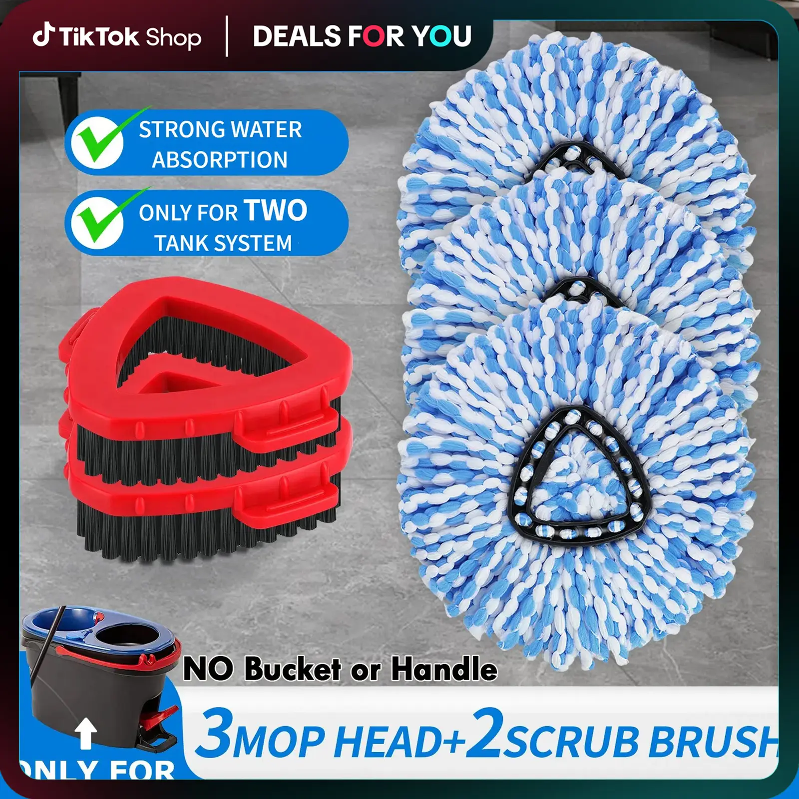 For O-Cedar Rinse Clean 2 Tank Mop 3PC Spin Mop Heads & Scrub Brush Refills Microfiber Spin Mop Replacement Without Bucket or Hanlde dealsforyoudays
