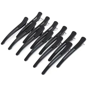 Hair Sectioning Clips - Professional Non-Slip Duckbill and Roller Clips for Styling Sectioning, No Crease, 4.3", Black (12 Packs)
