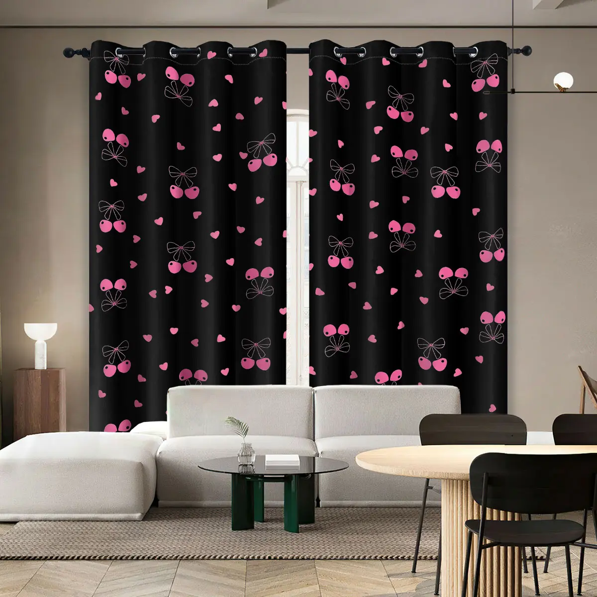 2panels Valentine Cartoon Bow Print Blackout Curtains, Home Decoration Curtain, Home Decorative Curtain, Window Curtain, Room Divider Sunshade with Holes, Perfect for Living Room Kitchen Bedroom Dining Holiday Decor
